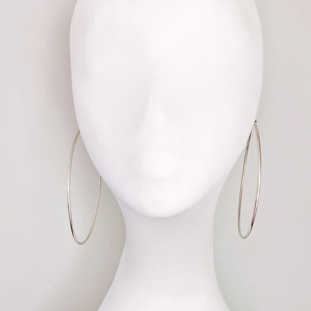 Vintage 80’s large hoop earrings Silver tone 10cm - Picture 4 of 5